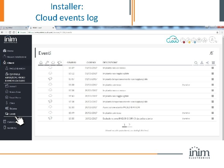 Installer: Cloud events log 