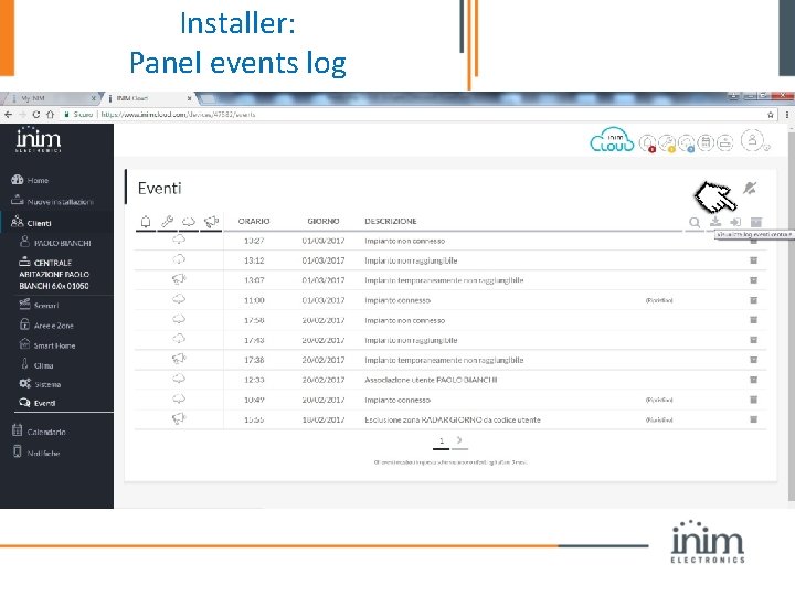 Installer: Panel events log 