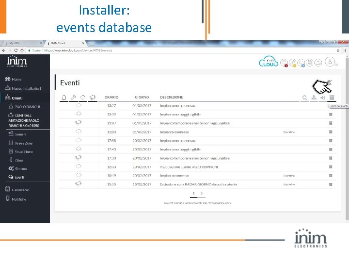 Installer: events database 