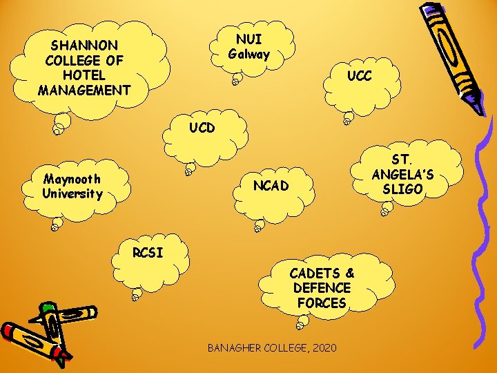 NUI Galway SHANNON COLLEGE OF HOTEL MANAGEMENT UCC UCD Maynooth University ST. ANGELA’S SLIGO
