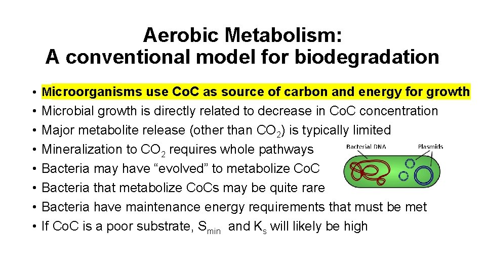 Aerobic Metabolism: A conventional model for biodegradation • Microorganisms use Co. C as source