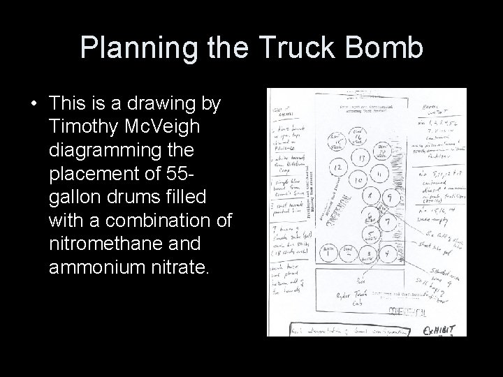 Planning the Truck Bomb • This is a drawing by Timothy Mc. Veigh diagramming