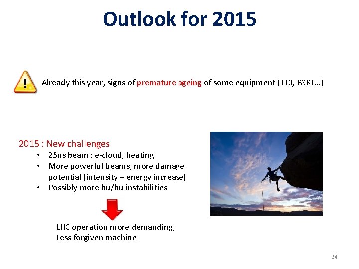 Outlook for 2015 Already this year, signs of premature ageing of some equipment (TDI,