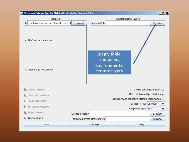 Supply folder containing environmental feature layers 