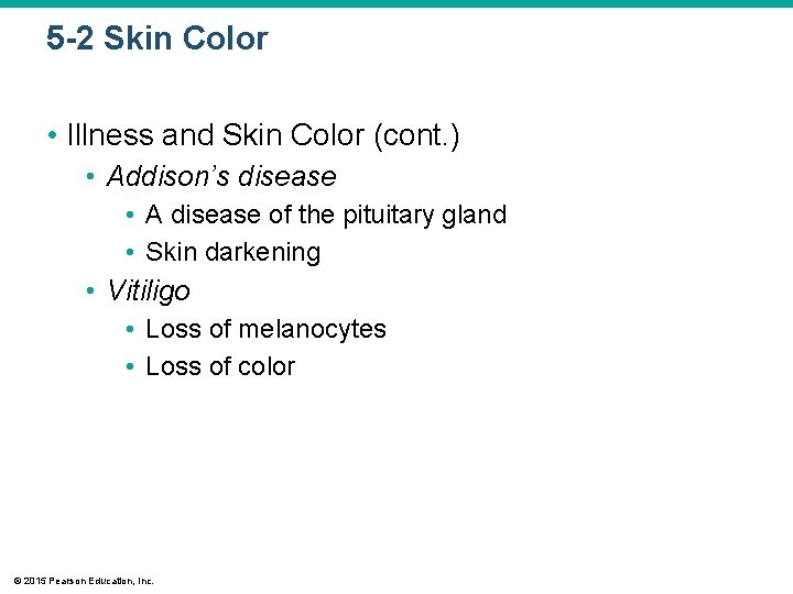 5 -2 Skin Color • Illness and Skin Color (cont. ) • Addison’s disease 5 -2 Skin Color • Illness and Skin Color (cont. ) • Addison’s disease