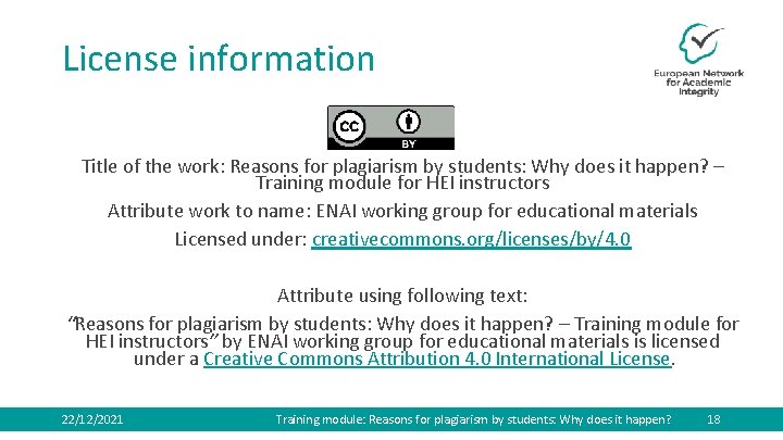 License information Title of the work: Reasons for plagiarism by students: Why does it