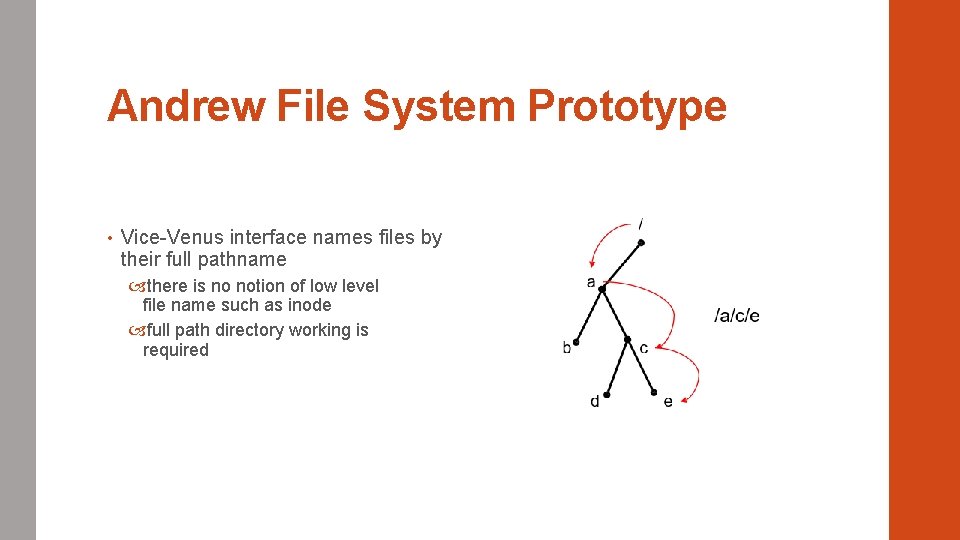Andrew File System Prototype • Vice-Venus interface names files by their full pathname there