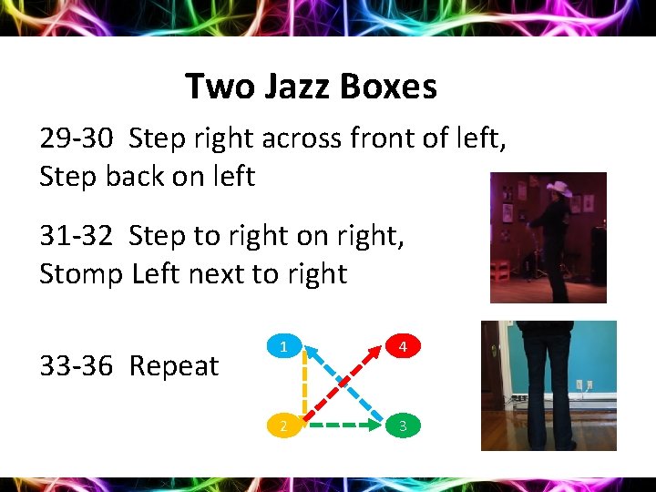 Two Jazz Boxes 29 -30 Step right across front of left, Step back on