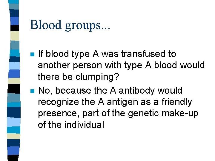 Blood groups. . . n n If blood type A was transfused to another