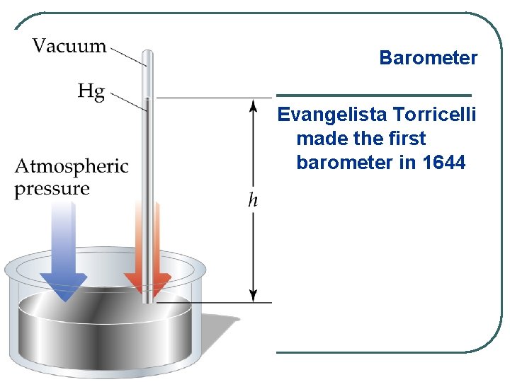 Barometer Evangelista Torricelli made the first barometer in 1644 