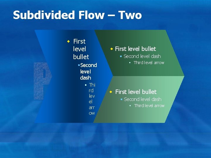 Subdivided Flow – Two w First level bullet §Second level dash Thi rd lev Subdivided Flow – Two w First level bullet §Second level dash Thi rd lev