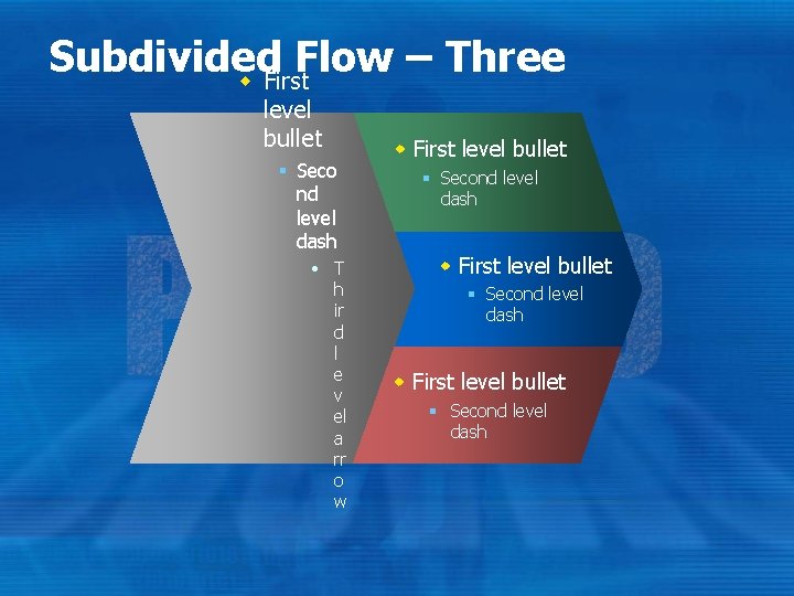 Subdivided Flow – Three w First level bullet § Seco nd level dash T Subdivided Flow – Three w First level bullet § Seco nd level dash T