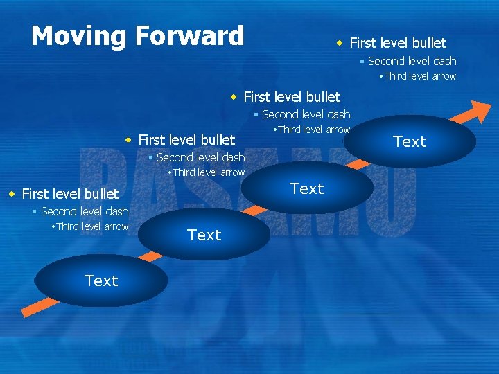 Moving Forward w First level bullet § Second level dash Third level arrow w Moving Forward w First level bullet § Second level dash Third level arrow w
