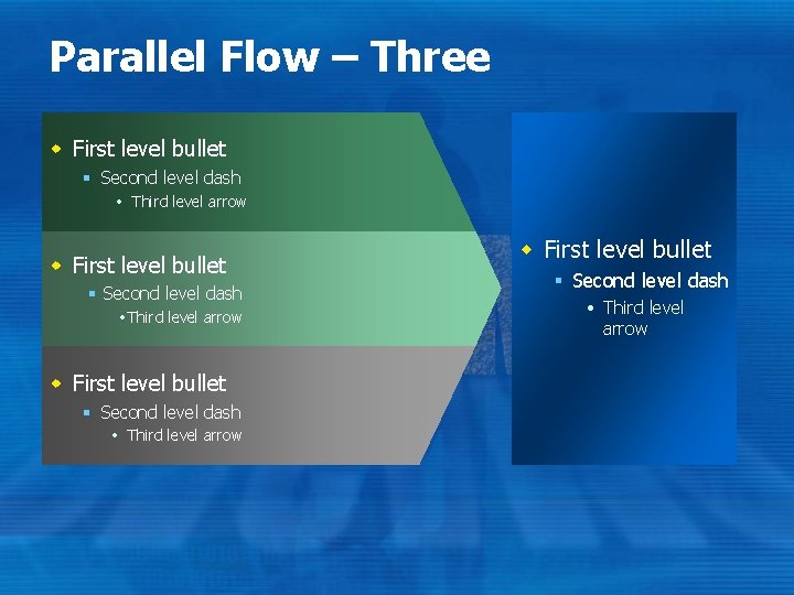 Parallel Flow – Three w First level bullet § Second level dash Third level Parallel Flow – Three w First level bullet § Second level dash Third level