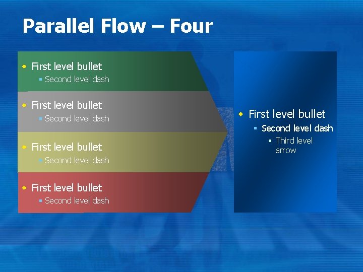 Parallel Flow – Four w First level bullet § Second level dash w First Parallel Flow – Four w First level bullet § Second level dash w First