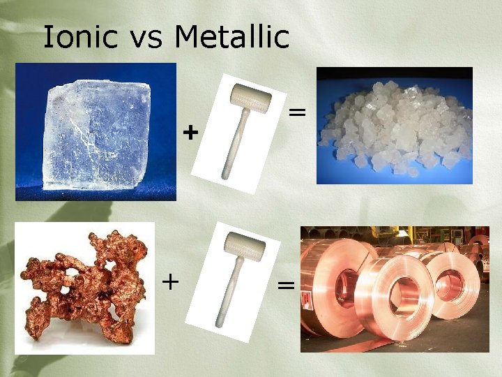 Ionic vs Metallic + + = = 