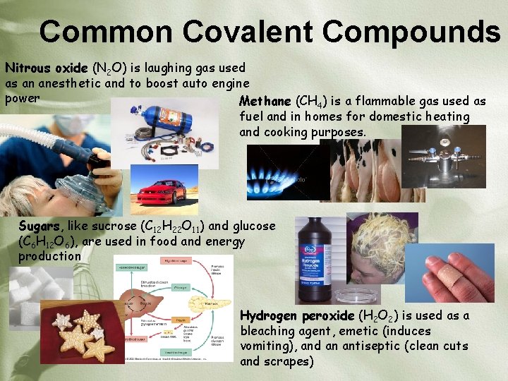 Common Covalent Compounds Nitrous oxide (N 2 O) is laughing gas used as an