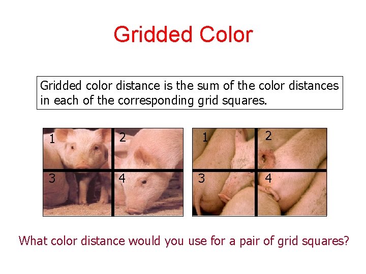 Gridded Color Gridded color distance is the sum of the color distances in each