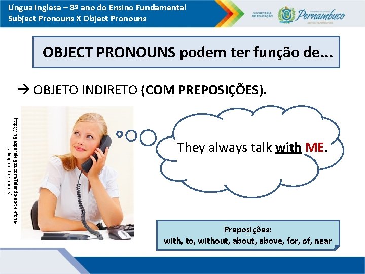 Língua Inglesa – 8º ano do Ensino Fundamental Subject Pronouns X Object Pronouns OBJECT