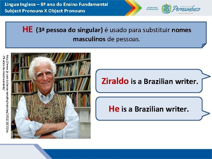 Língua Inglesa – 8º ano do Ensino Fundamental Subject Pronouns X Object Pronouns HE