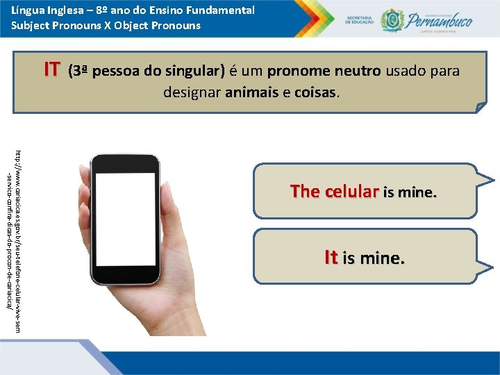 Língua Inglesa – 8º ano do Ensino Fundamental Subject Pronouns X Object Pronouns IT