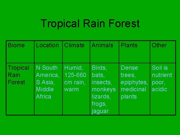 Tropical Rain Forest Biome Location Climate Animals Plants Other Tropical Rain Forest N South