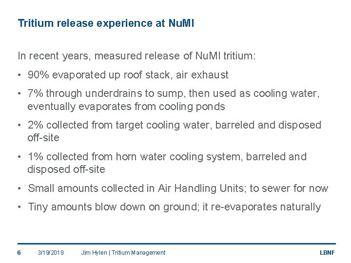 Tritium release experience at Nu. MI In recent years, measured release of Nu. MI