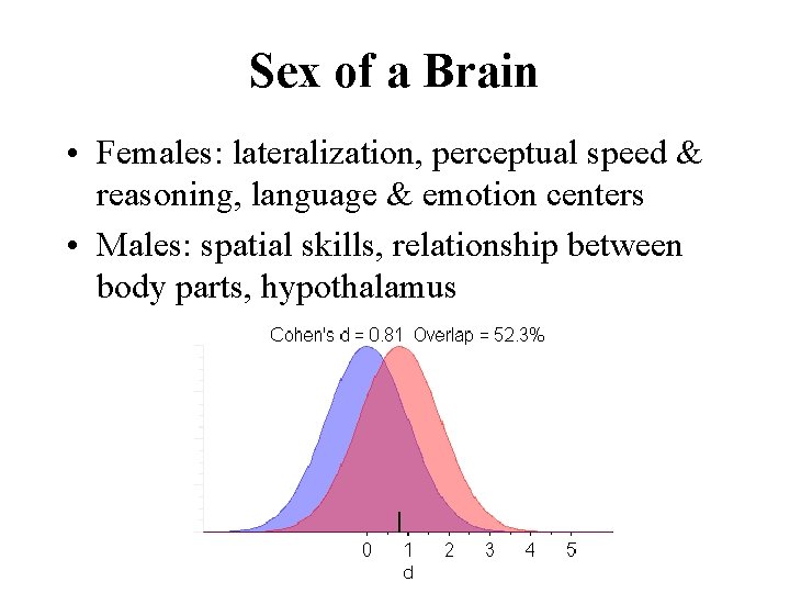 Sex of a Brain • Females: lateralization, perceptual speed & reasoning, language & emotion