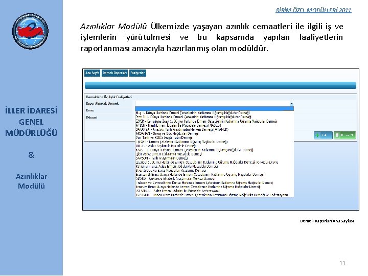 BİRİM ÖZEL MODÜLLERİ 2011 Azınlıklar Modülü Ülkemizde yaşayan azınlık cemaatleri ile ilgili iş ve