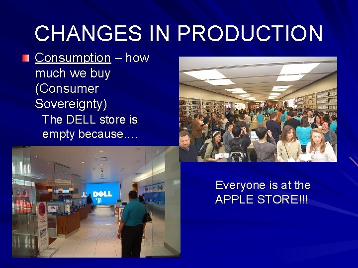 CHANGES IN PRODUCTION Consumption – how much we buy (Consumer Sovereignty) The DELL store