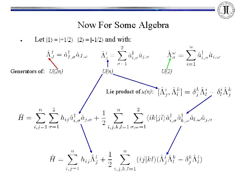 Now For Some Algebra ● Let Generators of: U(2 n) and with: U(n) Lie