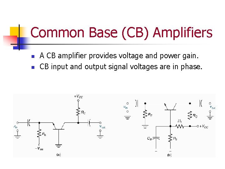 Common Base (CB) Amplifiers n n A CB amplifier provides voltage and power gain.