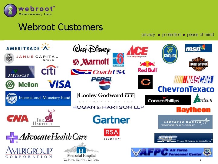 Webroot Customers privacy ● protection ● peace of mind 5 