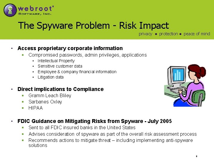 The Spyware Problem - Risk Impact privacy ● protection ● peace of mind •