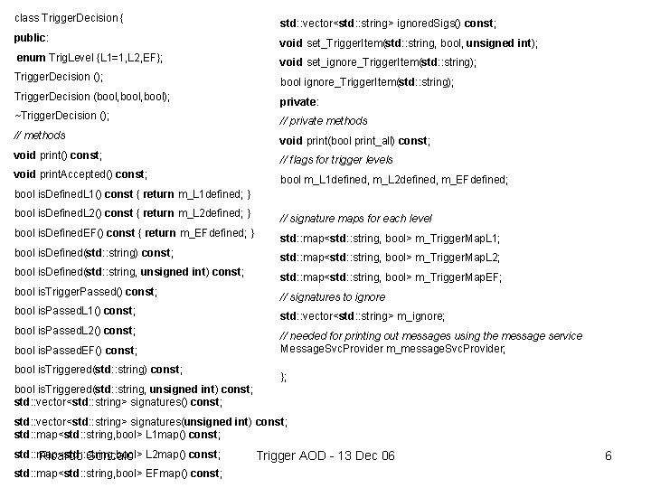 class Trigger. Decision { std: : vector<std: : string> ignored. Sigs() const; public: void