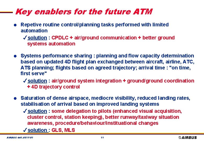 Key enablers for the future ATM l Repetive routine control/planning tasks performed with limited