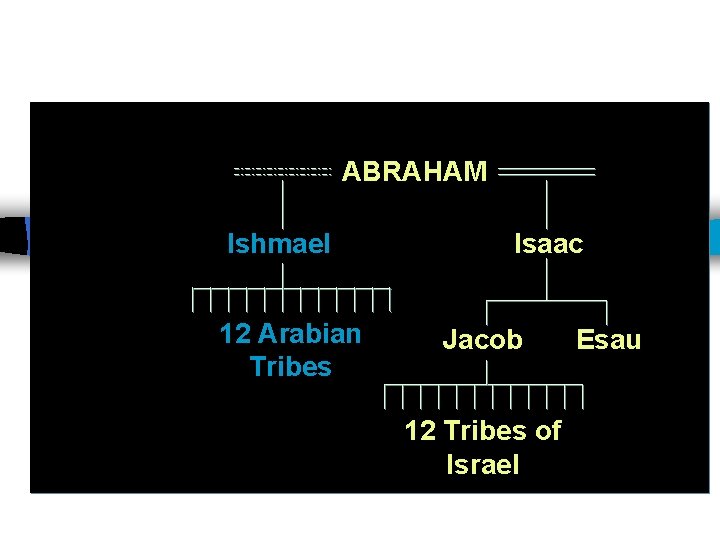 ABRAHAM Ishmael 12 Arabian Tribes Isaac Jacob 12 Tribes of Israel Esau 