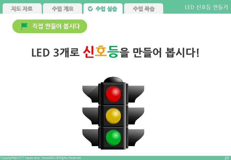 지도 자료 수업 개요 수업 실습 수업 복습 LED 신호등 만들기 직접 만들어 봅시다