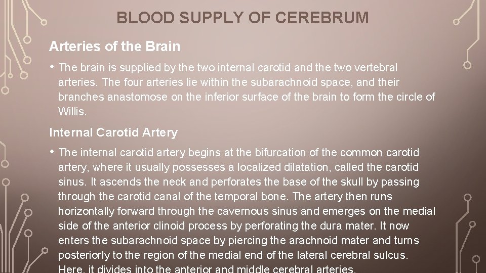 BLOOD SUPPLY OF CEREBRUM Arteries of the Brain • The brain is supplied by