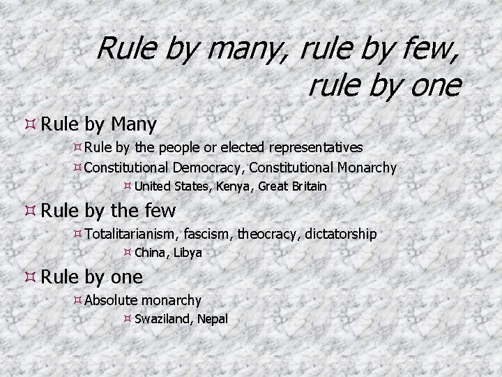 Rule by many, rule by few, rule by one Rule by Many Rule by