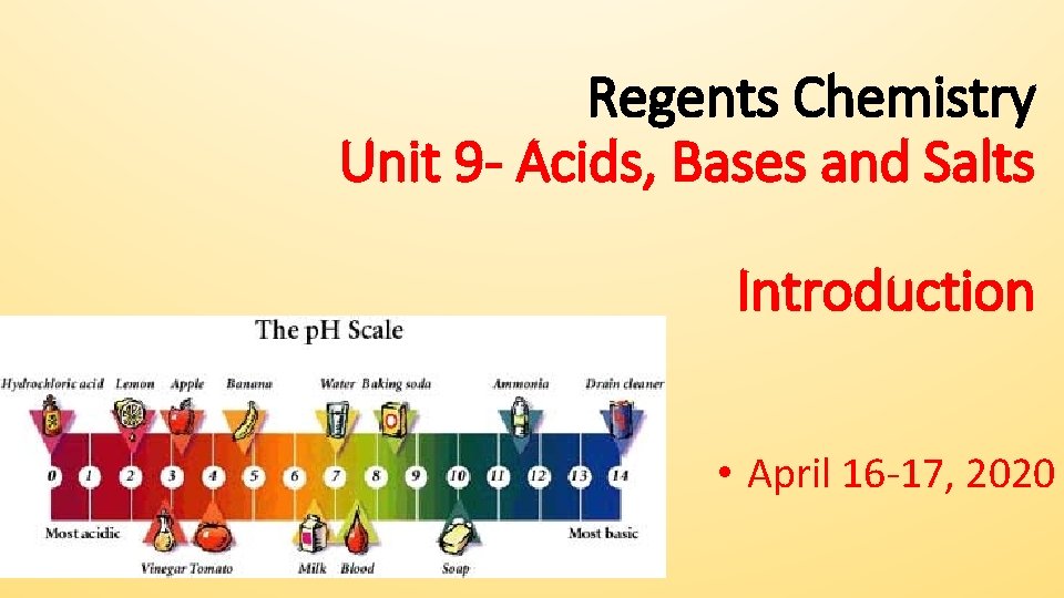 Regents Chemistry Unit 9 - Acids, Bases and Salts Introduction • April 16 -17,