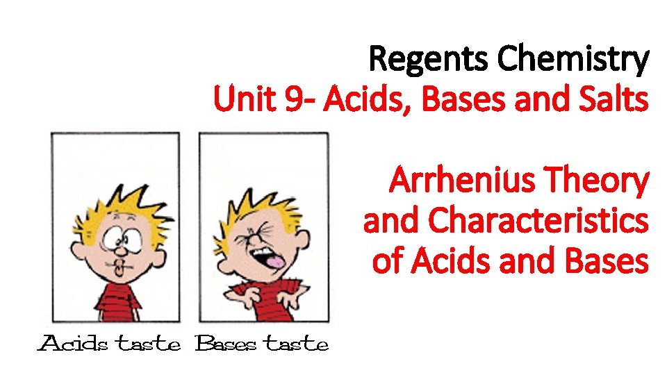Regents Chemistry Unit 9 - Acids, Bases and Salts Arrhenius Theory and Characteristics of