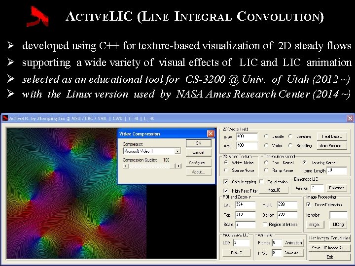 ACTIVELIC (LINE INTEGRAL CONVOLUTION) Ø Ø developed using C++ for texture-based visualization of 2