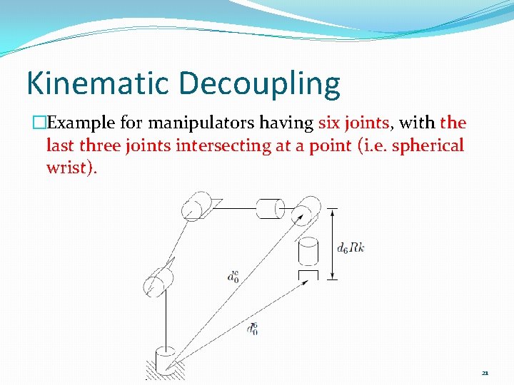 Kinematic Decoupling �Example for manipulators having six joints, with the last three joints intersecting