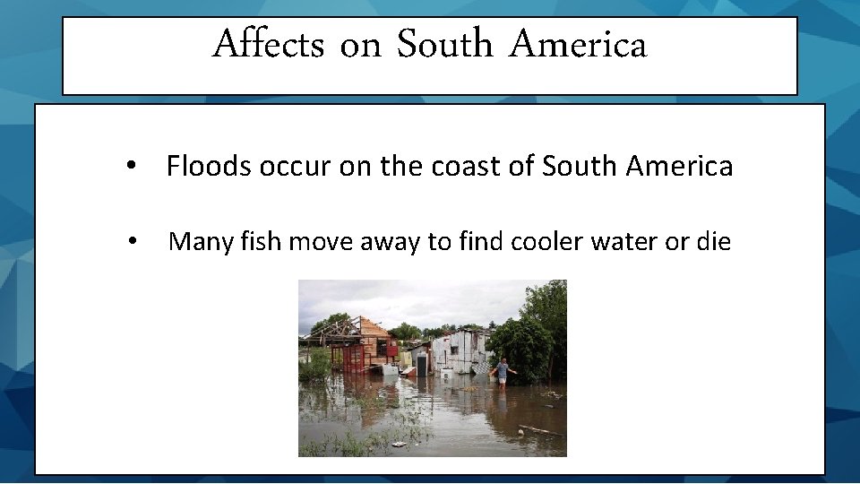 Affects on South America • Floods occur on the coast of South America •