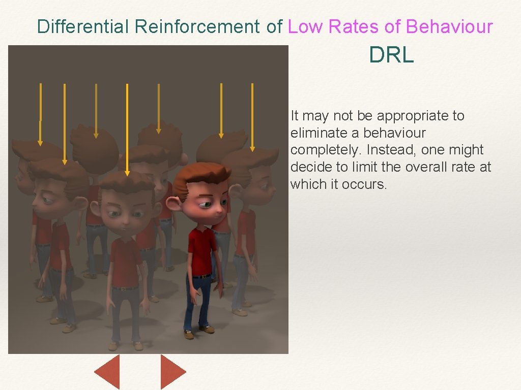 Differential Reinforcement of Low Rates of Behaviour DRL It may not be appropriate to