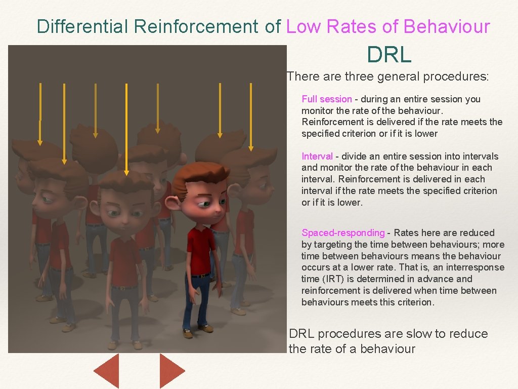 Differential Reinforcement of Low Rates of Behaviour DRL There are three general procedures: Full
