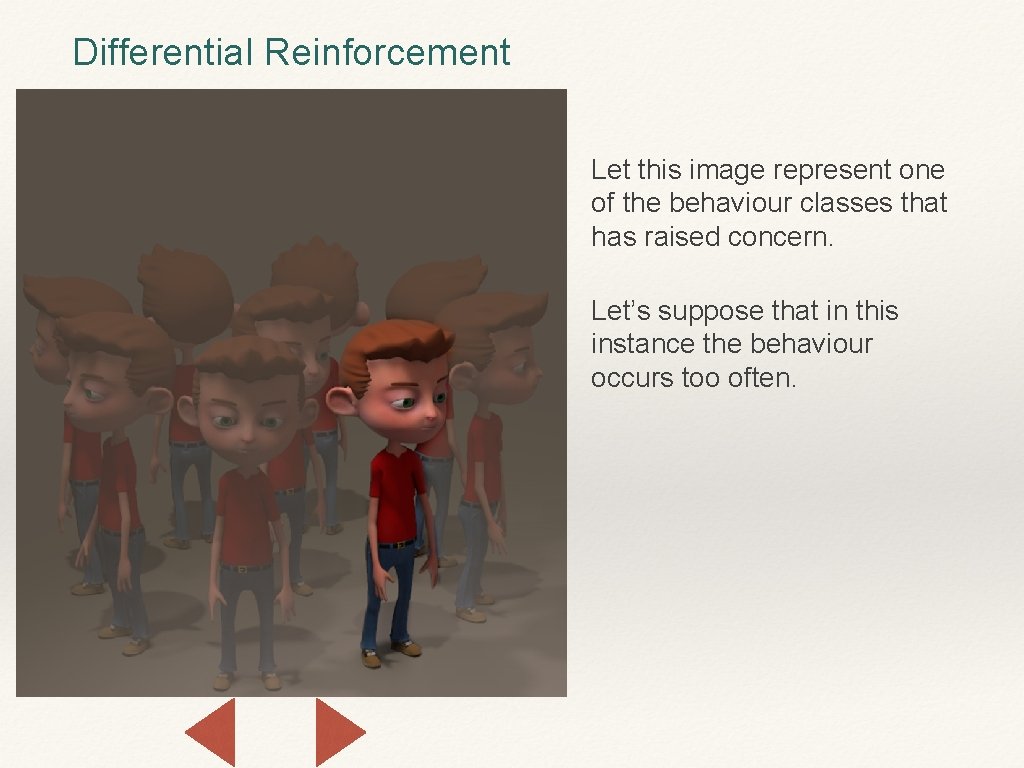 Differential Reinforcement Let this image represent one of the behaviour classes that has raised