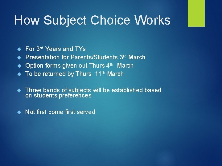 How Subject Choice Works For 3 rd Years and TYs Presentation for Parents/Students 3