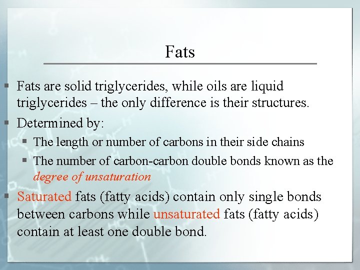 Carbohydrates and Fats Energy and Builder Molecules Carbohydrates